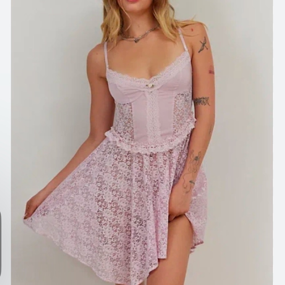 Urban Outfitters Out From Under Lilac Verity Lace Corset Slip Mini Dress S New